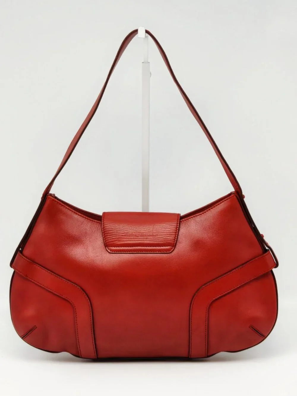 Salvatore Ferragamo Vintage Red Leather Shoulder Bag Wood Gancini Buckle
